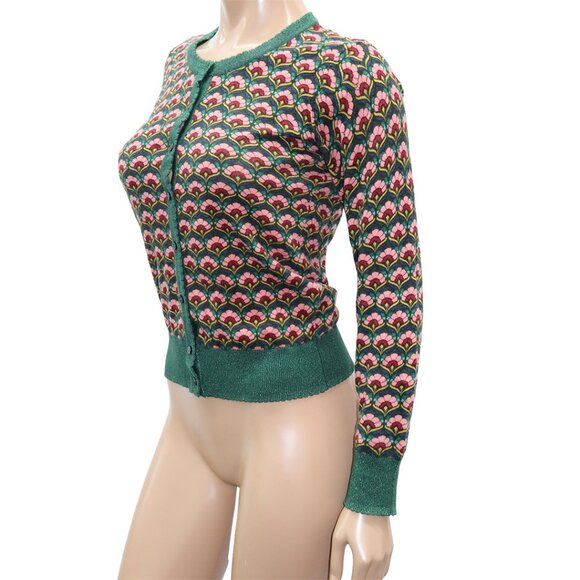 King Louie Organic cotton Graphic cardigan roundneck muffin sycamore green S - Picture 3 of 6